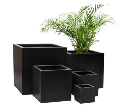 Zwarte Polystone Kubus Plantenbak - Gemengd Set van 3 - H40cm/H30cm/H20cm