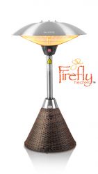 Firefly - 2,1kW Tafelmodel Terrasverwarmer, Voet met Bruin Wicker en 3 Warmtestanden