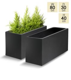 80cm, Zwarte Polystone (Trog) Plantenbak - Set van 2
