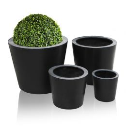 Zwarte Polystone Ronde Plantenbakken – Gemengd Set van 4 - D70/60/50/40cm
