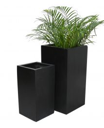 Zwarte Polystone Hoge Kubus Plantenbak - Gemengd Set van 2 - H60cm/H79cm