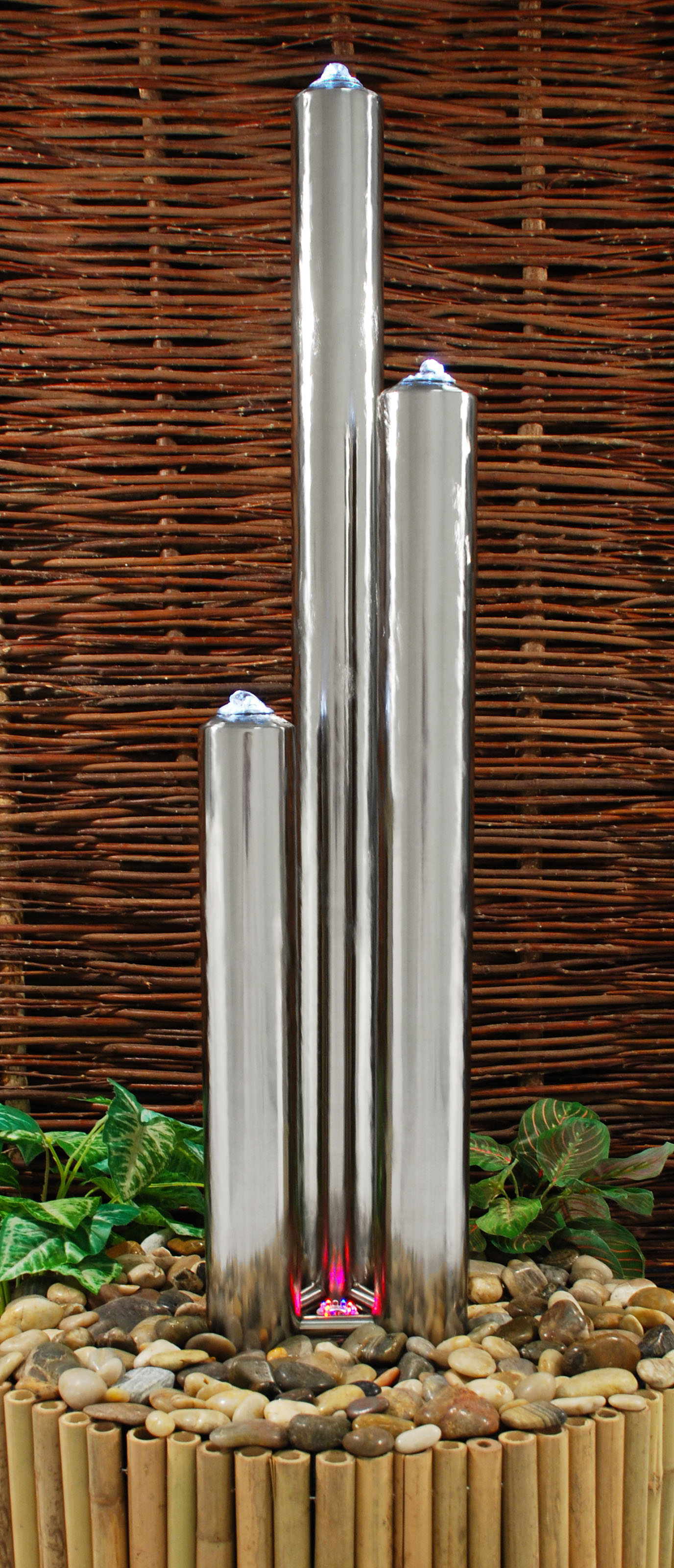 langzaam isolatie Klokje 1.21m/100cm Moderne Buis Fontein van gepolijst RVS met LED verlichting €  229,99