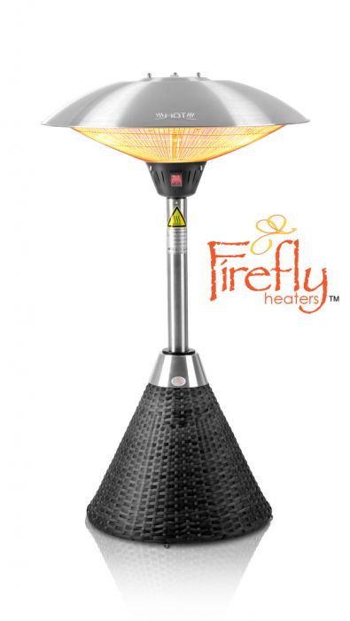 Bederven houten Verlengen Firefly™ 2,1kW Tafelmodel Terrasverwarmer, Voet met Zwart Wicker en 3  Warmtestanden € 179,99