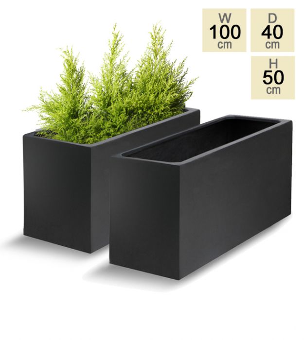 theorie Bedrijfsomschrijving doe niet 100cm, Zwarte Polystone (Trog) Plantenbak - Set van 2 € 349,99