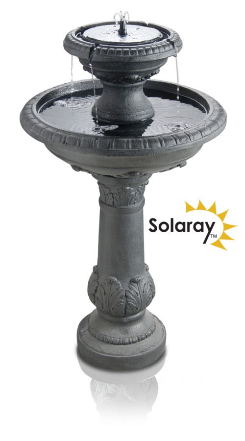 Solaray™ "Windsor" - Dubbellaags Vogelbad op Zonne-energie met LED-verlichting, H84cm