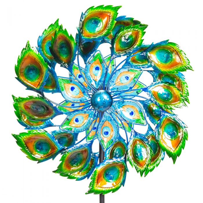Peacock Tuin Windmolen met Solar Lamp uit Gecraqueleerd Glas  van Primrose™ - diameter 64cm
