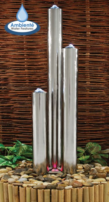 1,56m/135cm Moderne driedelige buis fontein van gepoleerd roestvrij staal en LED-verlichting