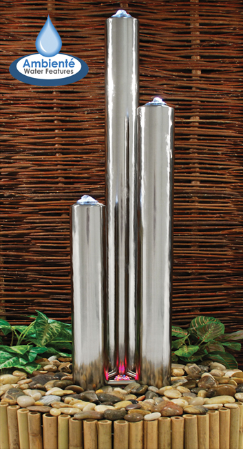 135cm Moderne Driedelige Buis Fontein van Geborsteld Roestvrij Staal met LED Verlichting