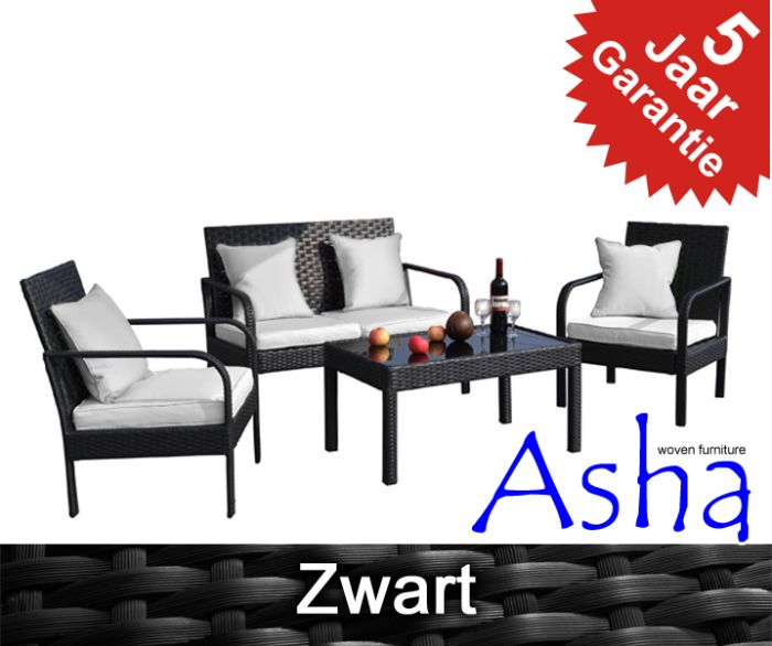 Asha™ "Villa" Wicker 4 Zits Zwarte Loungeset