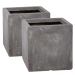 23cm Fibrecotta Cement Finish Cube Pot - Set of 2
