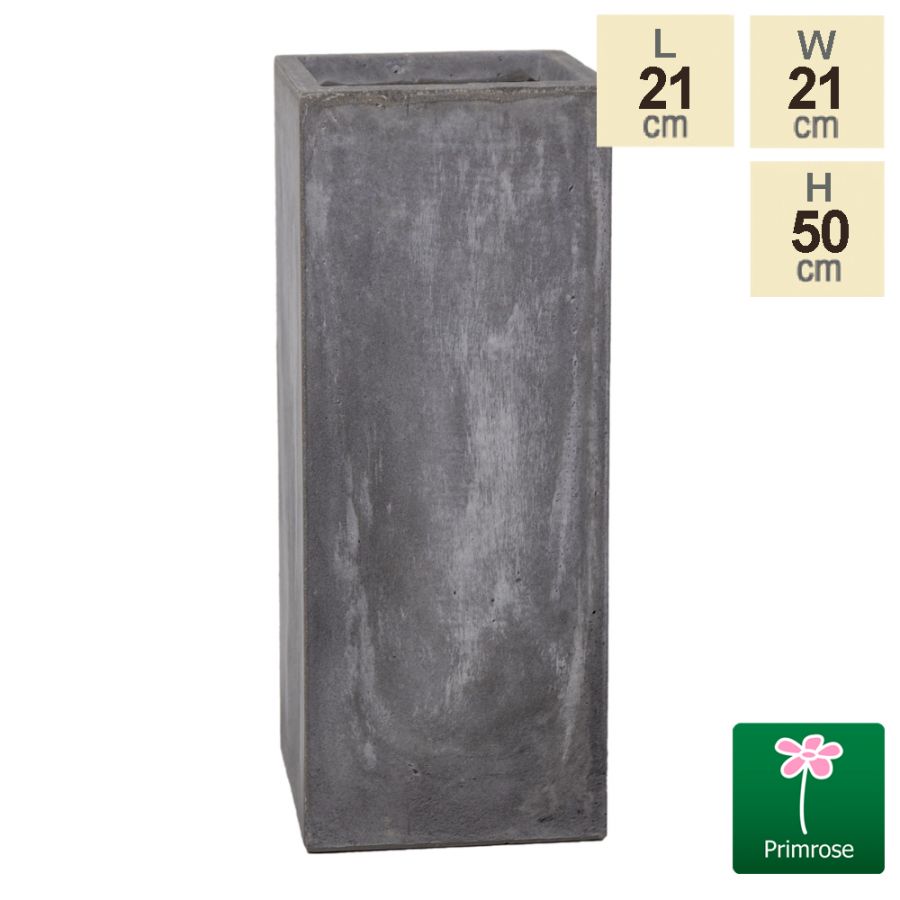 50cm, Fibrecotta Hoge Kubus Plantenbak met Cement Afwerking