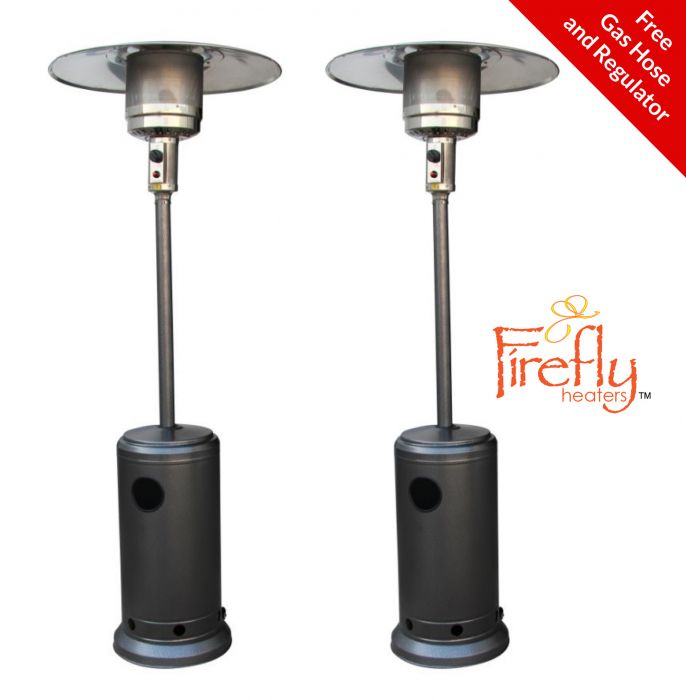 Set van 2 Vrijstaande Gepoedercoat Stalen Gas Terrasverwarmers van 12kW in Zilver van Firefly™