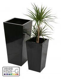 Hoge Uitlopende Vierkante Plantenbak - Zwarte Gel Coating - Middelgroot