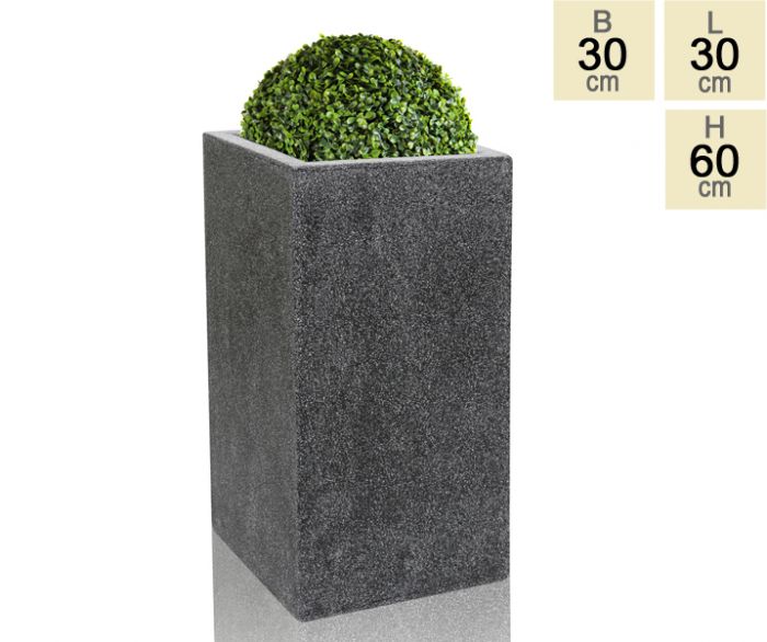 Hoge, Vierkante, Zwarte Poly-Terrazzo Plantenbak  - Klein - H 60cm x B/D 30cm - 48 liter