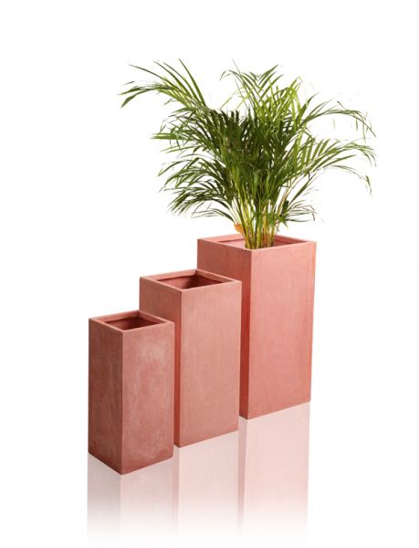 Hoge Fibrecotta Terracotta Kubus Plantenbak - Gemengd Set van 3 - H50/60/70cm