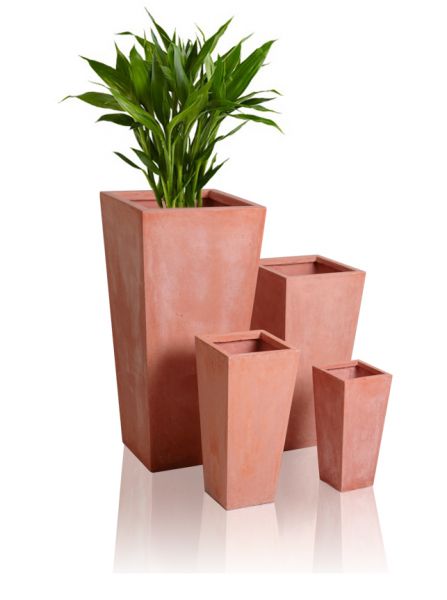 Hoog Uitlopende Terracotta Fibrecotta Vierkante Plantenbak – Gemengd Set van 4 - H39/51/65/89cm
