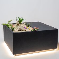 92cm, Graniet Fibrecotta Vierkante Plantenbak met LED Lichtjes