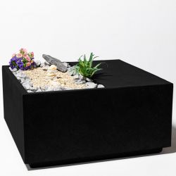 92cm, Fibrecotta Vierkante Zitbank Plantenbak - Zwart