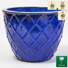 40cm, Estella Geglazuurde Keramische Ronde Plantenbak - Groot - Donkerblauw