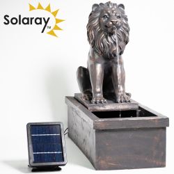 70cm Zittende Leeuw Fontein op Zonne-Energie met Verlichting - van Solaray™