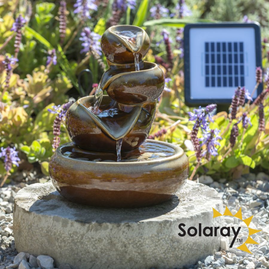 Cosmos Drielaagse Oliekruik Waterval op Zonne-energie van Solaray™ - Bruin, 25cm