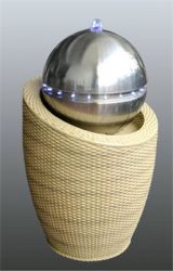Atlanta Oatmeal Rattan Stainless Steel Sphere Water Feature with LED Lights