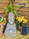 H50cm Easter Island Head Solar Water Feature & Planter with Lights by Solaray