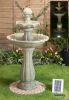 H112cm Antique Imperial Round-Tiered Solar Water Fountain with Lights by Solaray