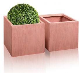 30cm, Terracotta Fibrecotta Getextureerde Fibrecotta Kubus Plantenbak - Set van 2