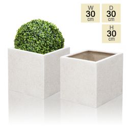 30cm, Witte Poly-Terrazzo Kubus Plantenbakken – Set van 2