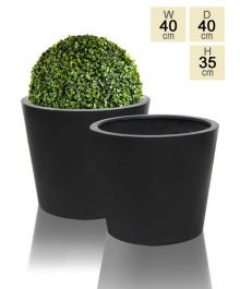 40cm, Zwarte Polystone Ronde Plantenbak – Set van 2