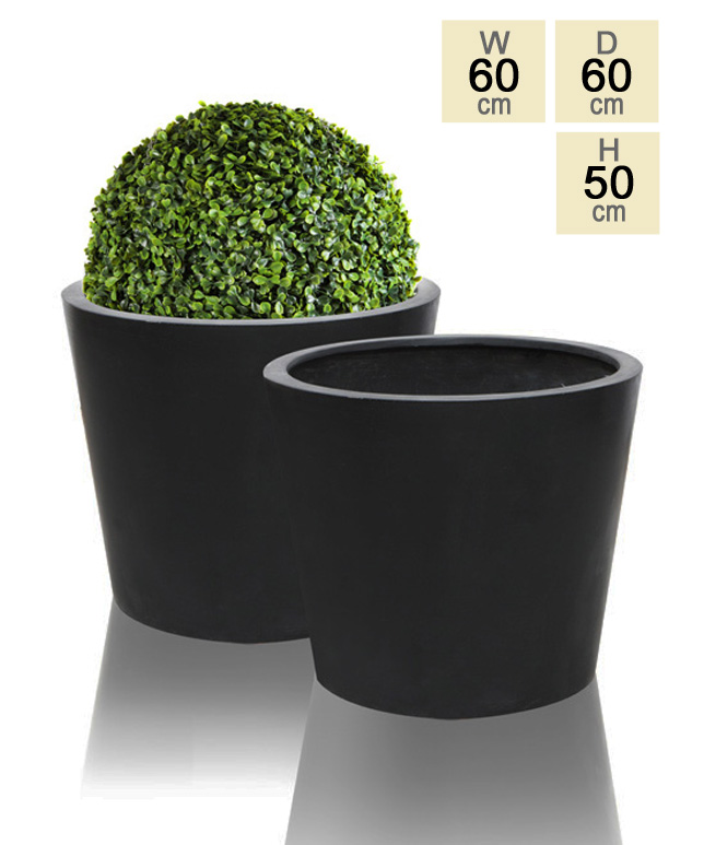 60cm, Zwarte Polystone Ronde Plantenbak – Set van 2