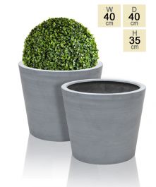 40cm, Grijze Polystone Ronde Plantenbakken – Set van 2