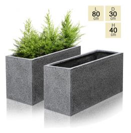80cm, Zwarte Poly-Terrazzo (Trog) Plantenbak – Set van 2