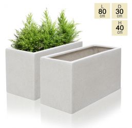 80cm, Witte Poly-Terrazzo (Trog) Plantenbak - Set van 2