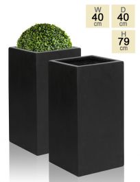 79cm, Zwarte Polystone Hoge Kubus Plantenbak - Set van 2
