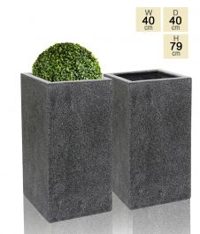 79cm, Zwarte Poly-Terrazzo Hoge Kubus Plantenbak - Set van 2