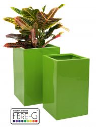 Hoge Kubus Glasvezel Plantenbak met Limoenkleurige Gel Coating - Groot H75 x 50cm
