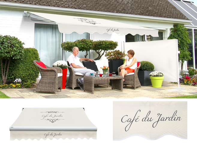 350cm Knikarm Zonwering, Standaard - Cafe Du Jardin Ivoor