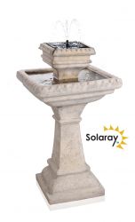 Solaray™ -  2 Laags  Vogelbad van Pizzaro, Caststone™, in Antieke Afwerking, op Zonne-energie met Led-verlichting
